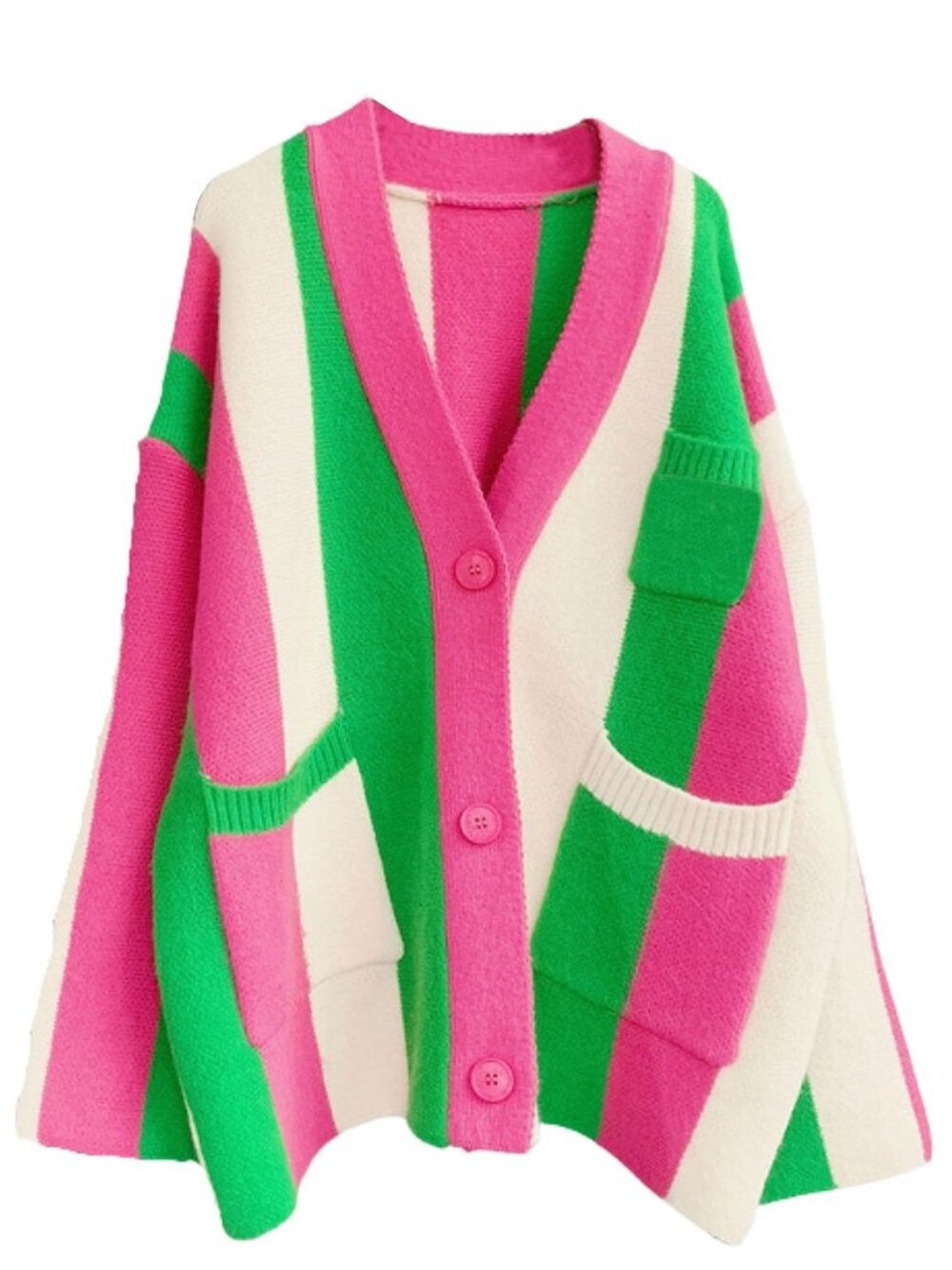 Womens Loose Long Sleeve Rainbow Striped Cardigans Sweater Boho Color Block